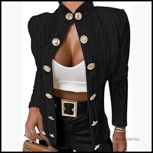 Argyle Cable Cardigan Lightweight Cropped Jacket Metal Button Front